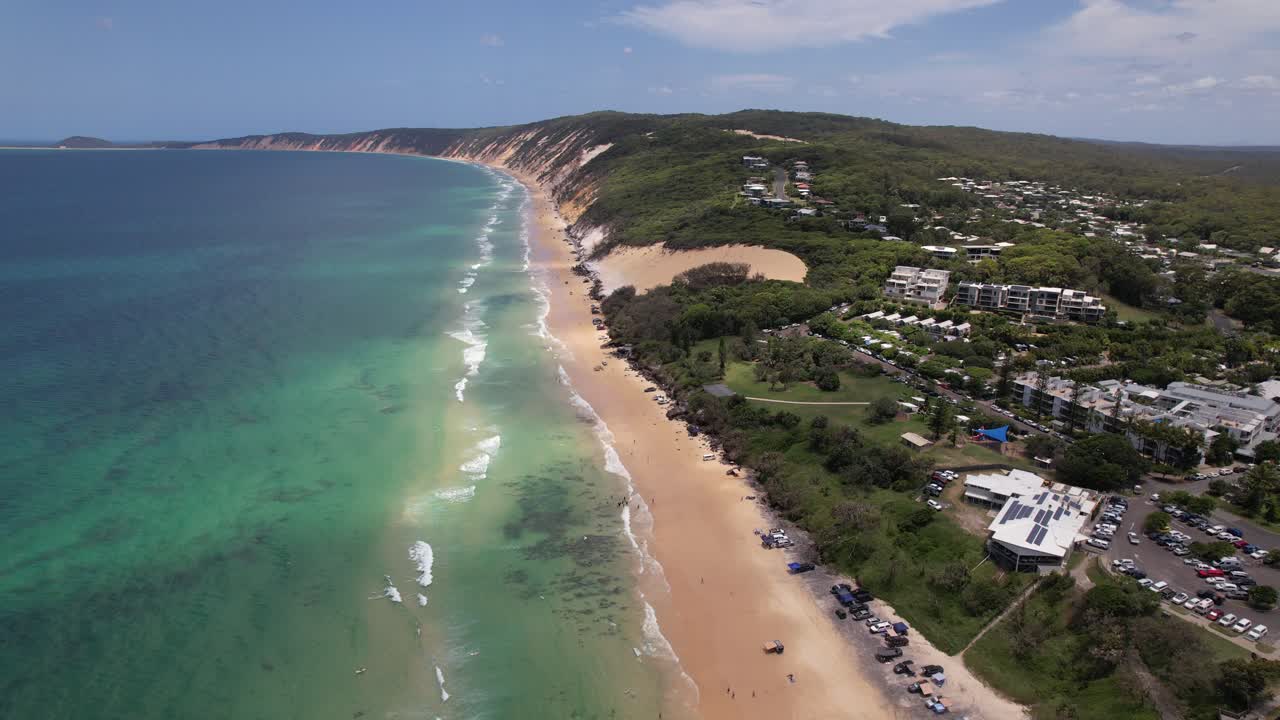 Panoramic View Over Rainbow Beach In Queensland, Australia - Drone Shot