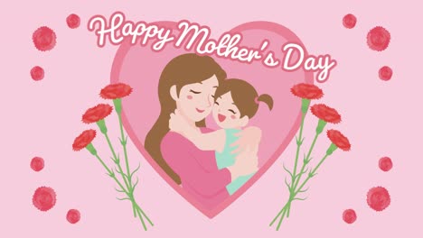 happy mother's day. mother and daughter, carnation flowers.