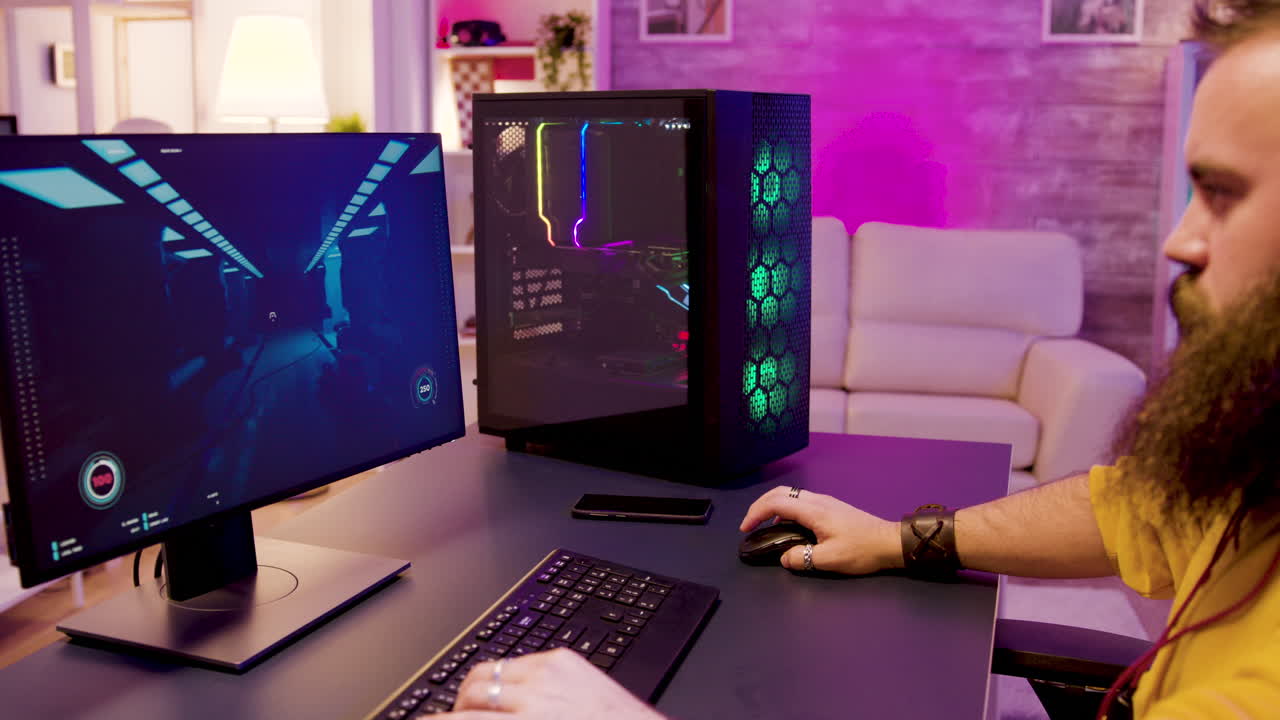 Man playing video games on his computer