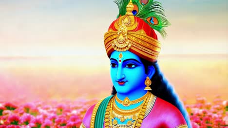 lord krishna in a serene landscape