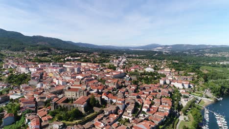 city river aerial view with blue sky in the background