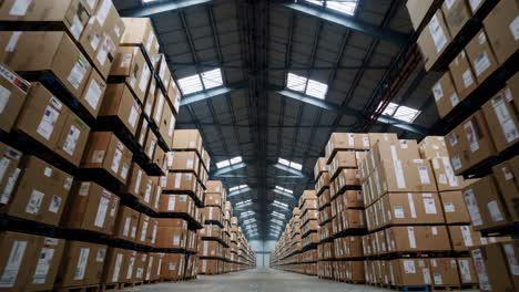 large warehouse filled with cardboard boxes on pallets