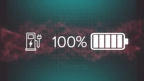 charging 100 battery animation over eco-friendly electric vehicle concept