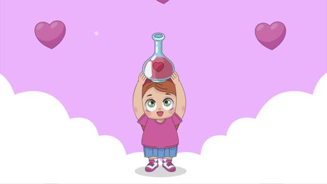 pequeña amante con animación de botella de poción