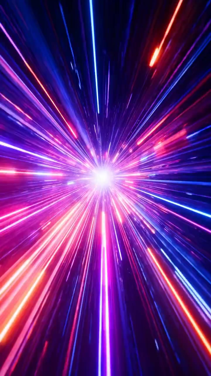 Levende radiale lysstriber eksploderer udad i rummet, dynamisk energiudbrud til musikvisualiseringer, fest.