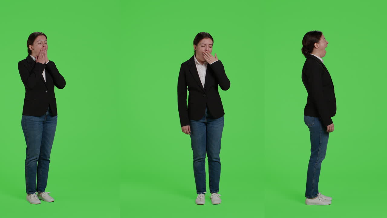Businesswoman Yawning on Green Screen