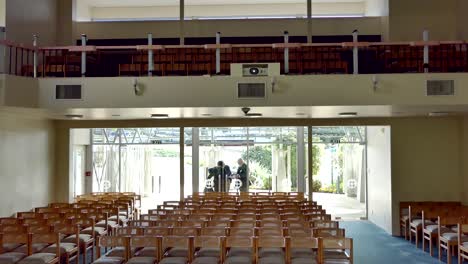 shot of religious chapel or funeral home for funeral service