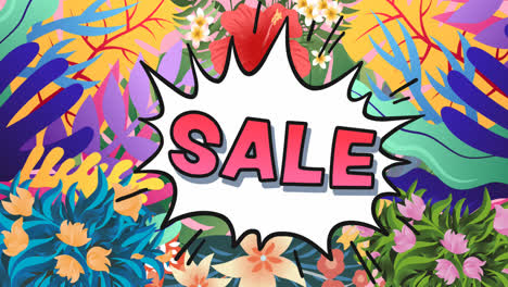 animación de texto de venta sobre flores en fondo rosa
