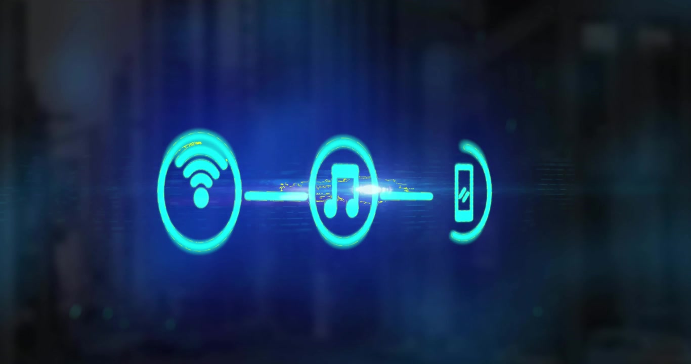 Interfaccia digitale che visualizza icone di tecnologia connessa