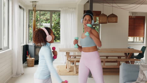 mother, kid and workout in family home