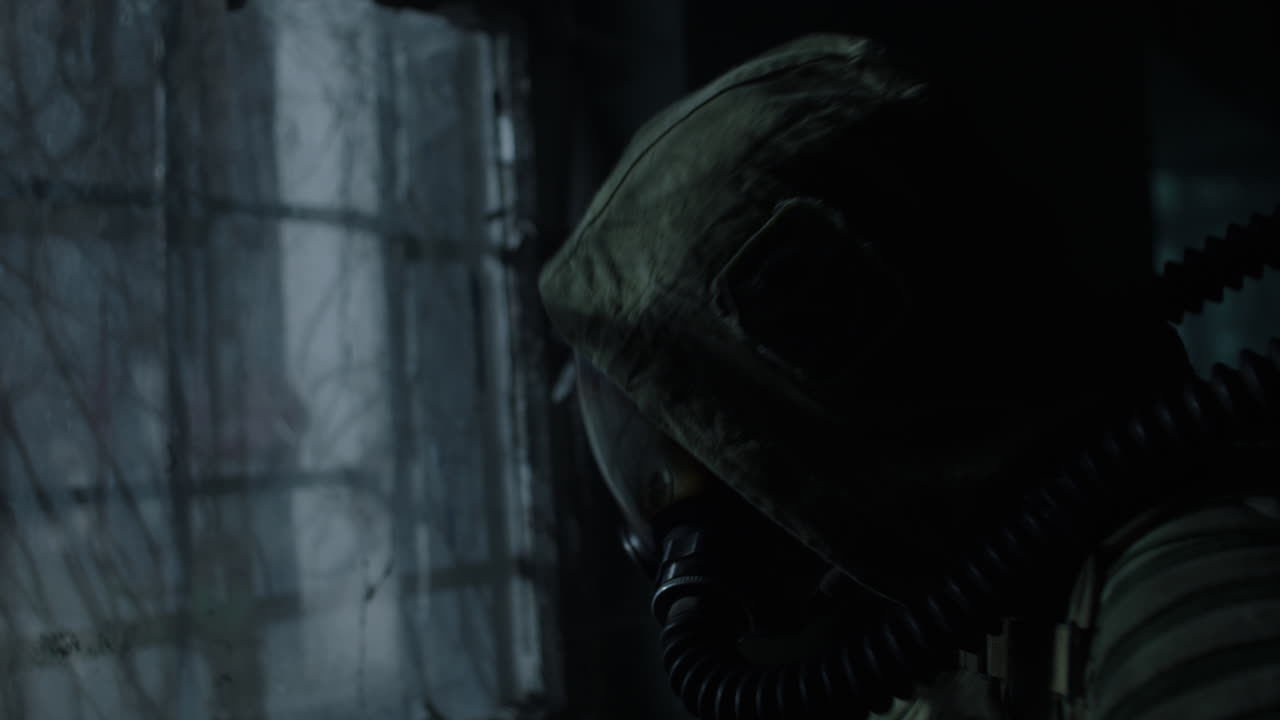 A wounded soldier in the abandoned military complex