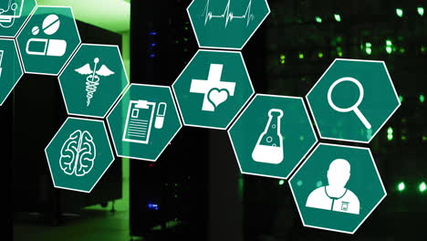 animación de iconos médicos en la sala del servidor