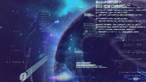 Animation of turning globe with information and data processing