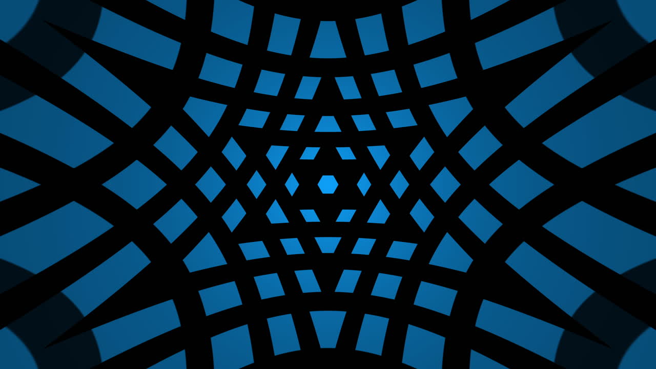 Abstract looped animation of a star of david. Blue diverging lines on dark black background.