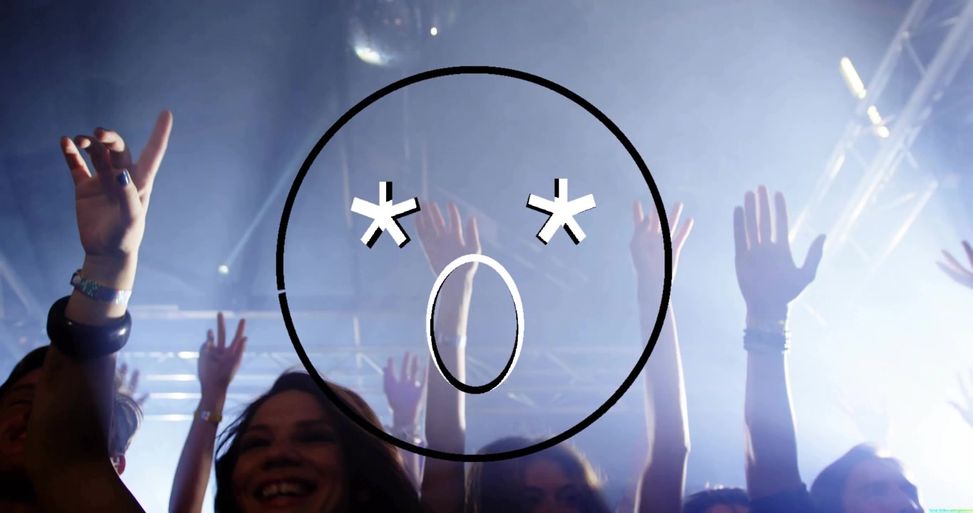 Music crowd raising hands under haze, responding to music, animation syncing, drawing, fragmenting