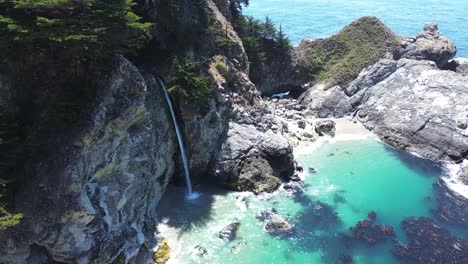 aerial view of mcway falls in big sur, california