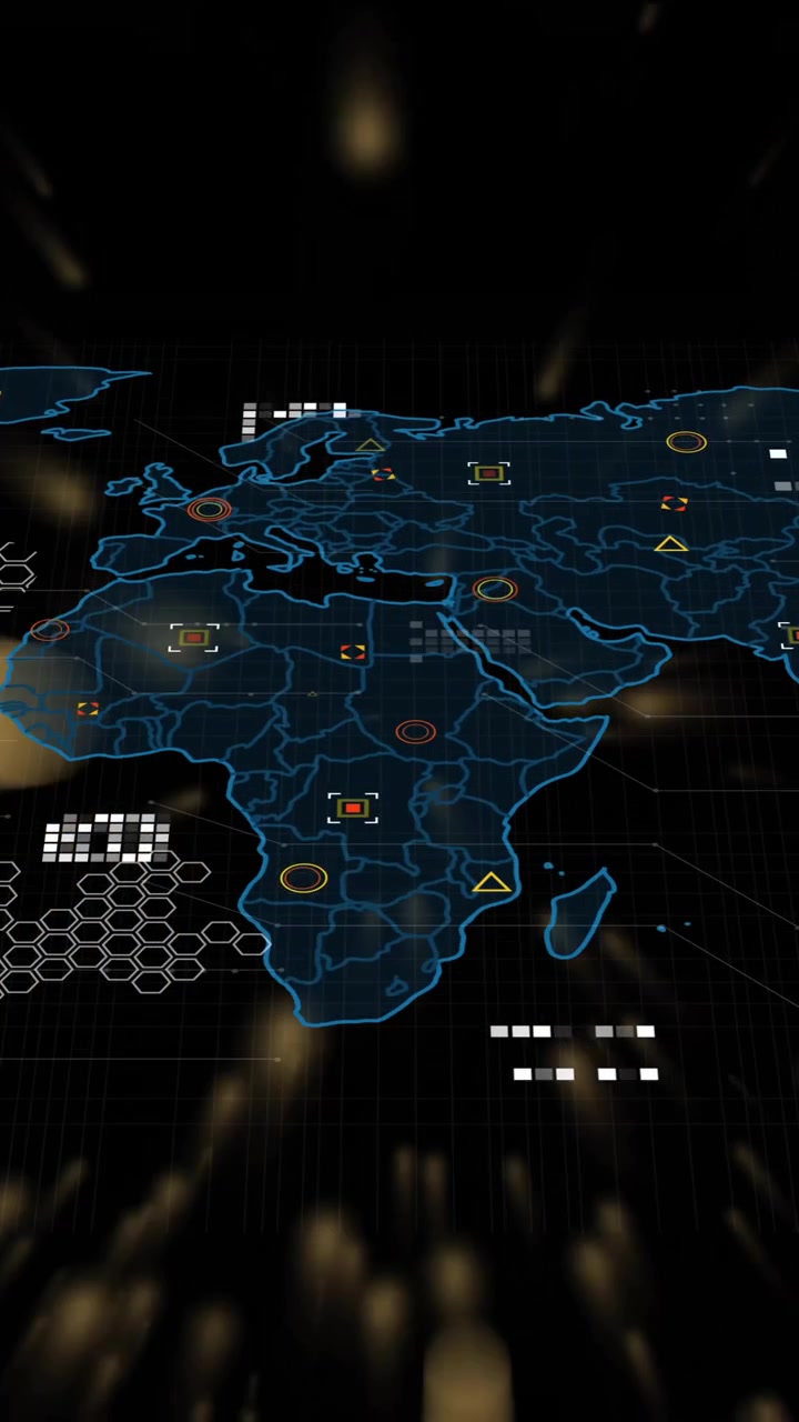 World map with digital data points and network connections animation