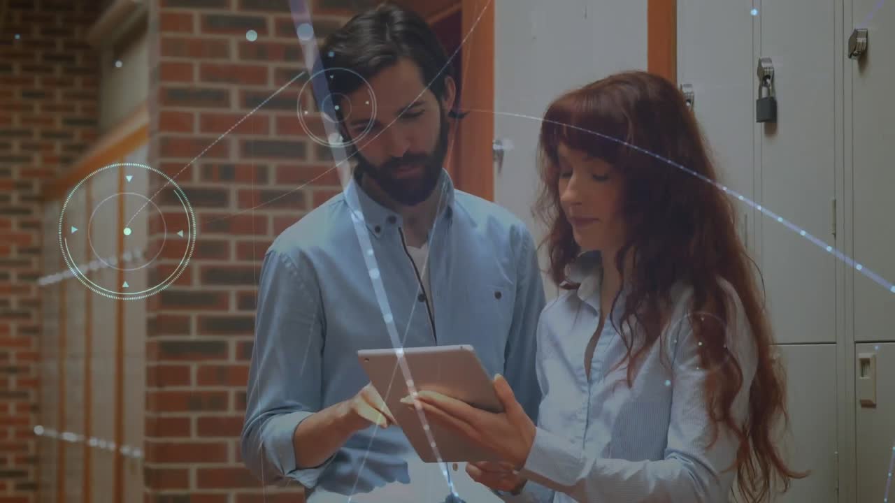 animación de la red de conexiones a través de estudiantes que usan tablets