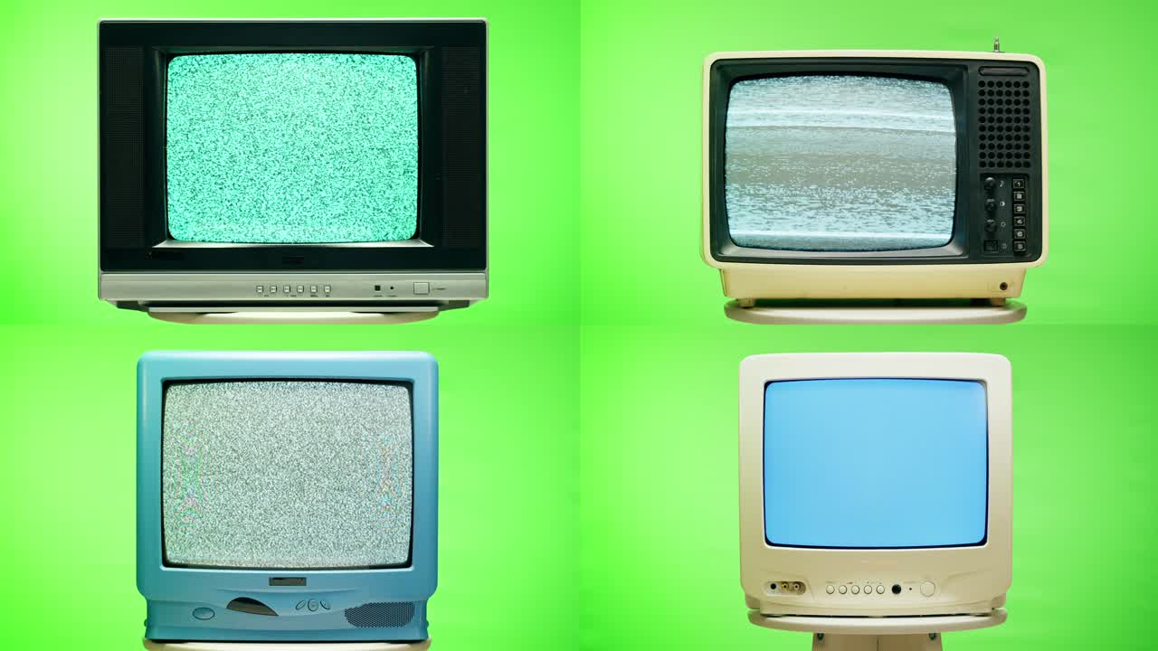 그린 스크린에 정적이 있는 빈티지 tv