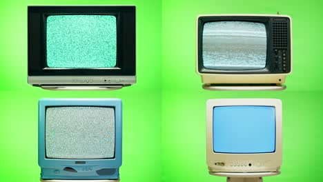 vintage tvs with static on green screen