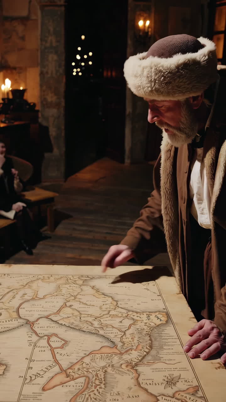 Historical Figures Studying Antique Maps