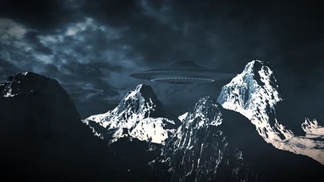 ufo over a snowy mountain range at night