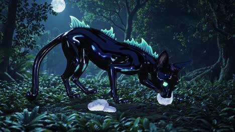 black dragon cat in the moonlight forest