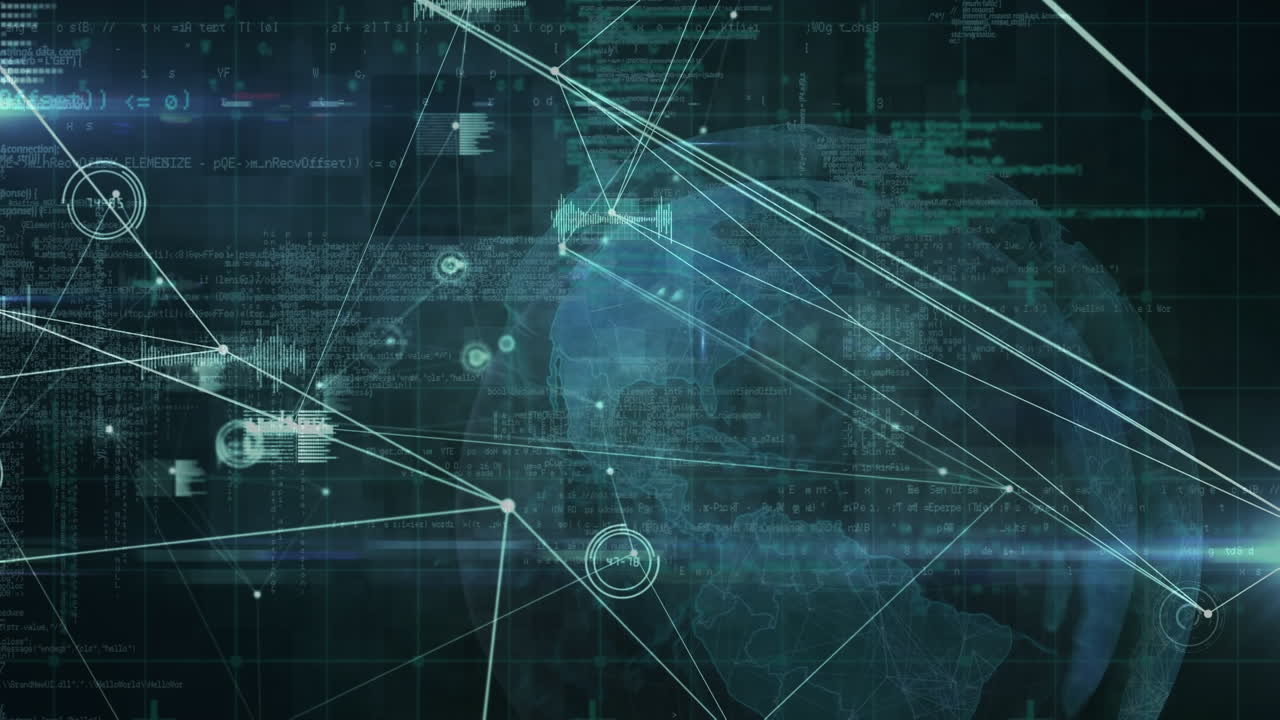 Animation of network of connections with data processing over globe