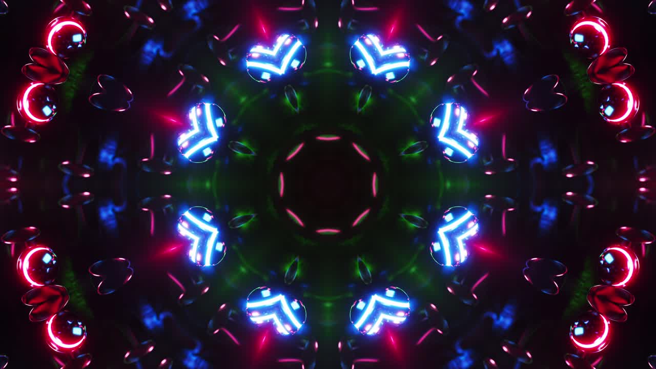 Motivo circolare di luci colorate. Loop VJ caleidoscopico