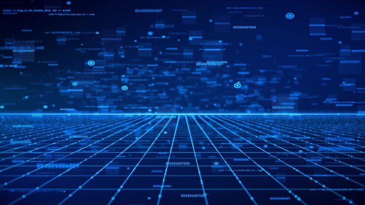 Tunnel tecnologico, linee digitali, flusso di informazioni di big data, matrice futuristica, blocco di criptovaluta