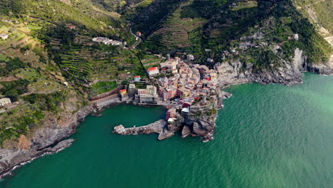 vernazza village in cinque terre, italy, nestled by the sea, aerial view