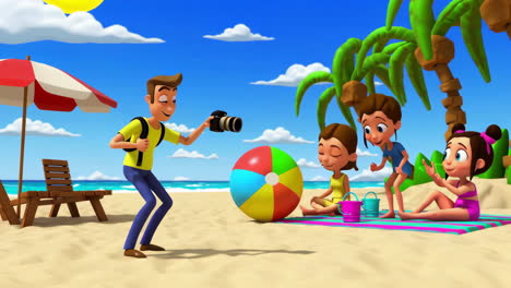 animated family vacation on a sunny beach