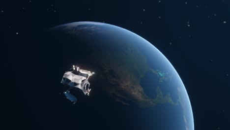 3d animation showing the apollo lunar module flying past earth