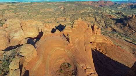 Scenic-Landscape-Of-Arches-National-Park-In-Utah,-United-States---aerial-drone-shot