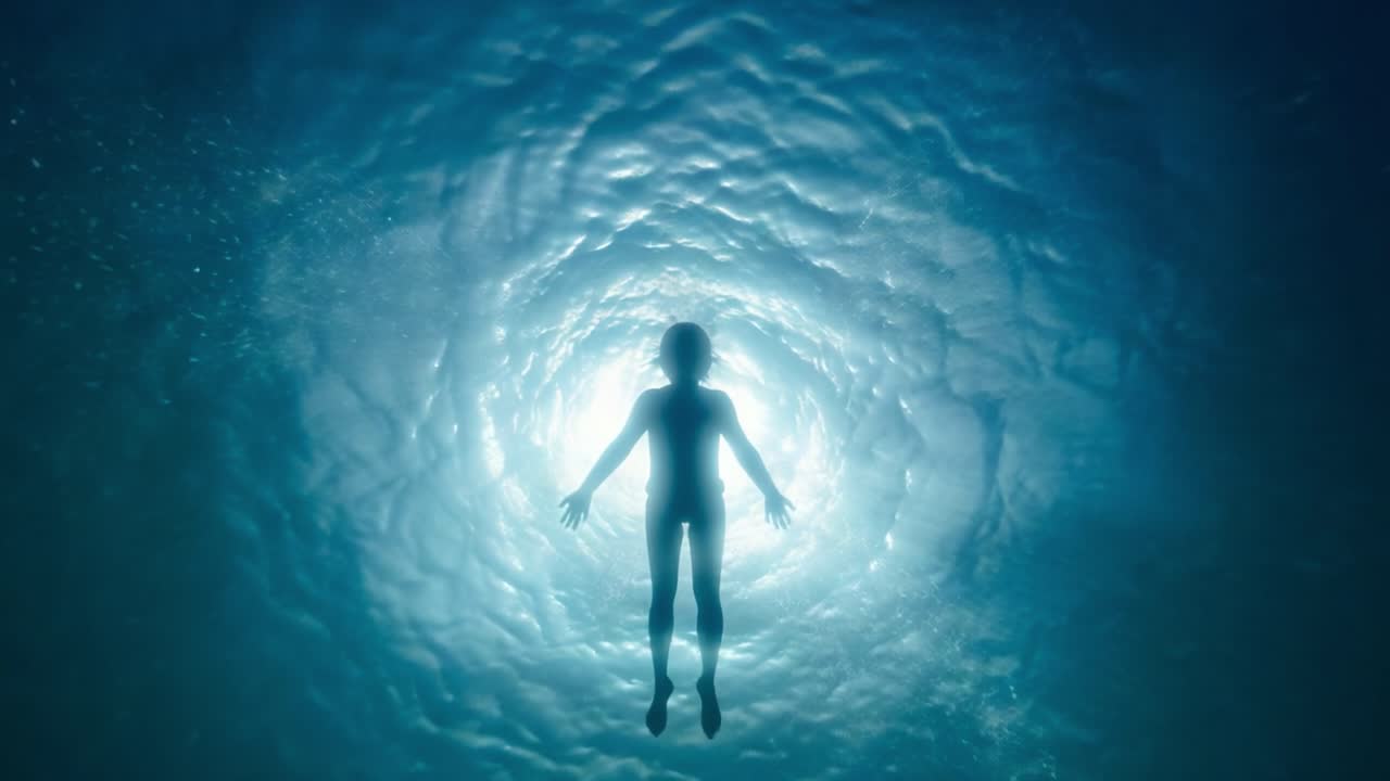 A mesmerizing journey through a serene underwater vortex, where light and water intertwine, creating a captivating visual of tranquility and exploration beneath the surface