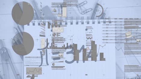 Animation of data processing over mathematical equation and school items
