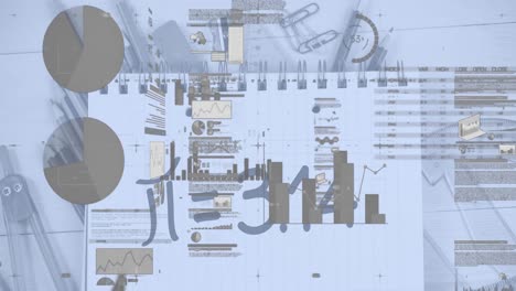 animation of data processing over mathematical equation and school items