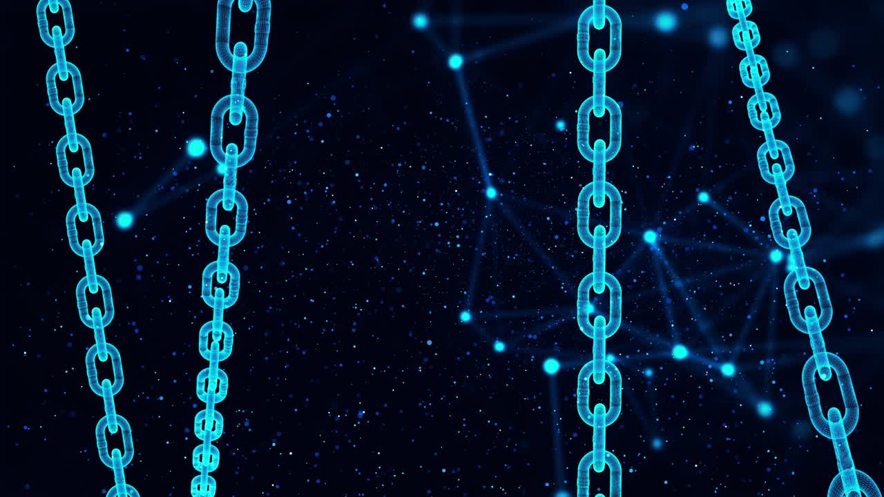 animación de bucle de tecnología de enlace de cadena de bloques de hologramas