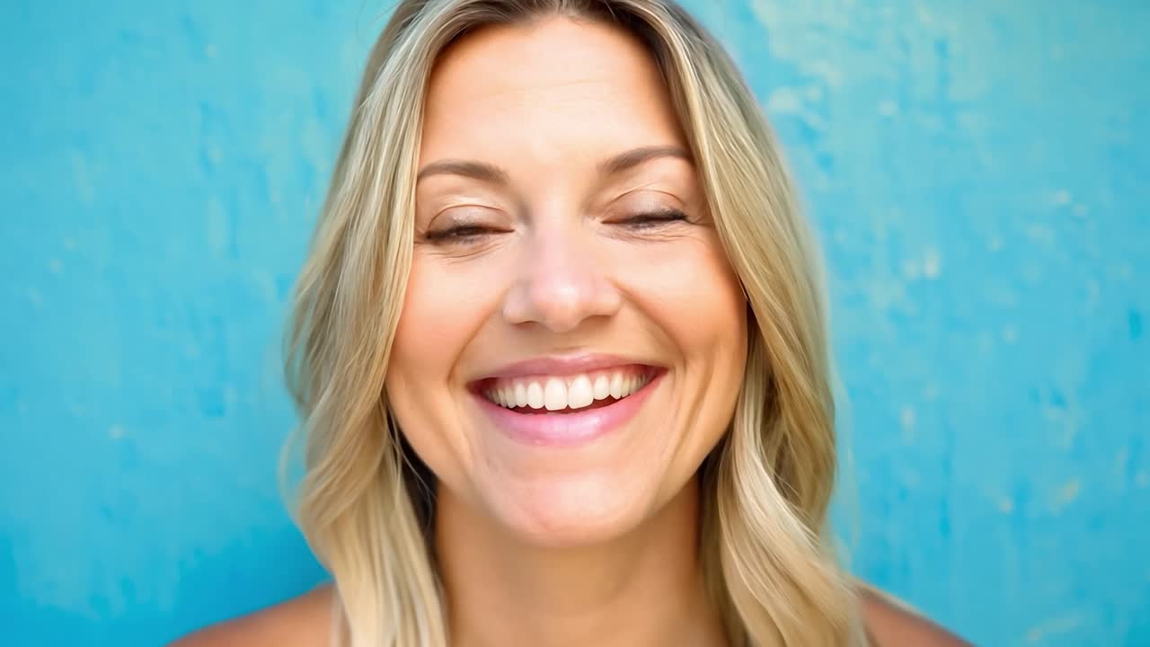 retrato de una mujer rubia sonriente