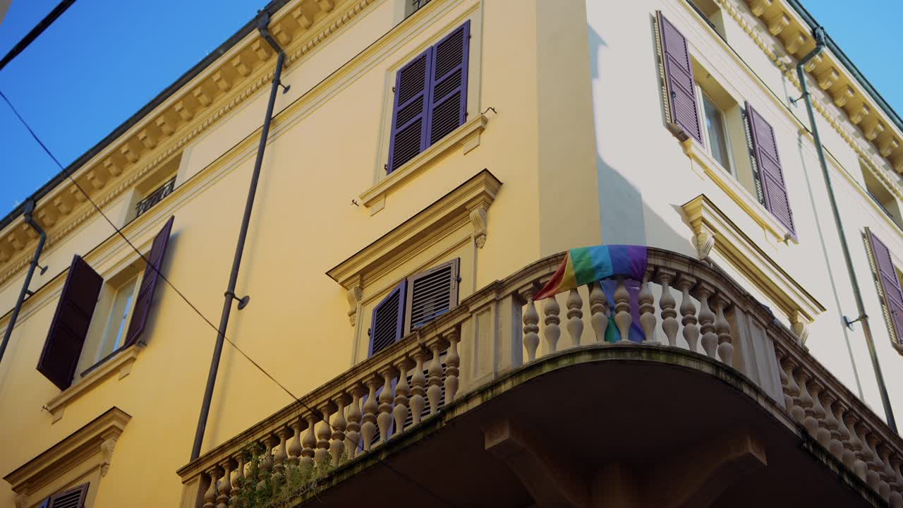 Colorful Balcony with Rainbow Flag