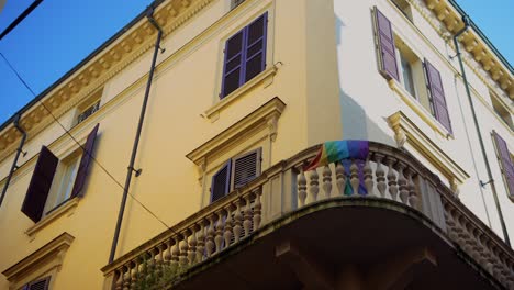 colorful balcony with rainbow flag