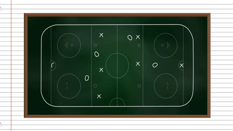 animation of ice hockey sports field with tactics and strategy drawings on ruled paper background