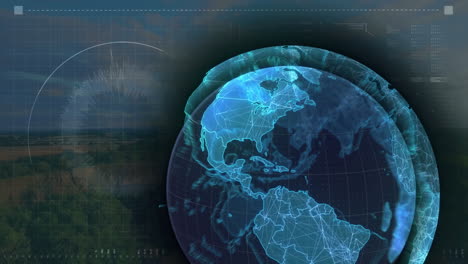 animación del globo y procesamiento de datos sobre el paisaje