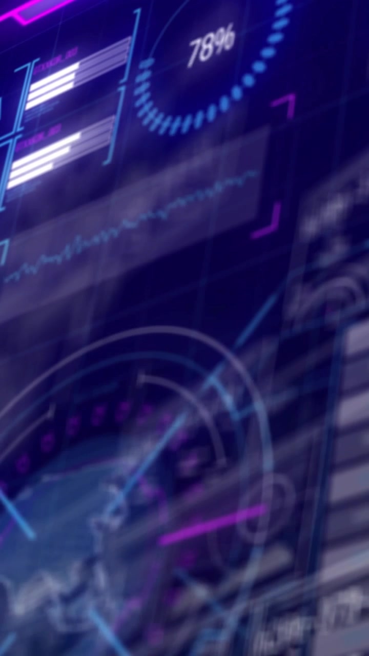 Vertical video: HUD receiving data pulse, updating gauge and sweeping radar while monitoring