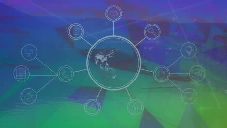 animation of network of connections with icons over shapes