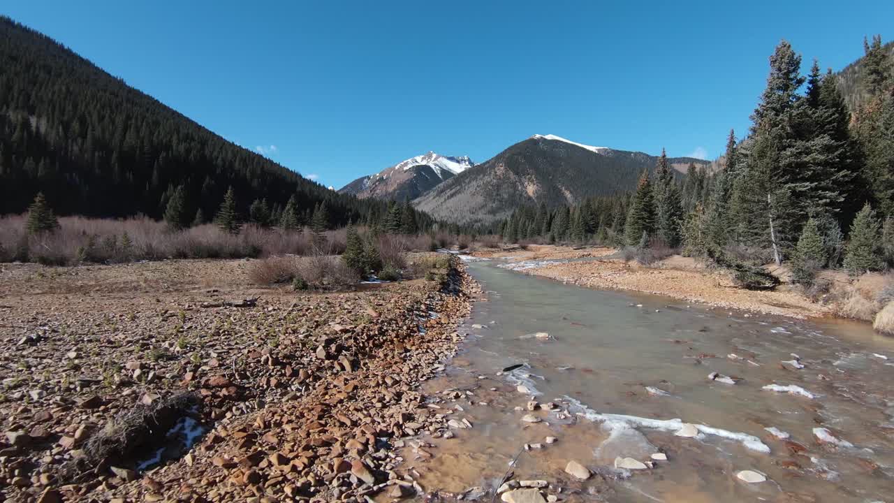 FPV 4K video flying low over river
