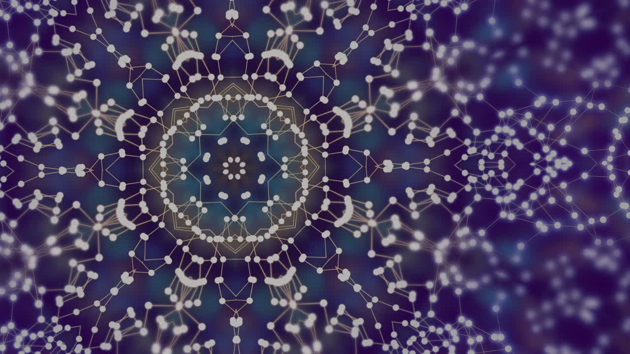 kaleidoscopio secuencia suave patrón blanco moviéndose sobre el fondo de gradiente azul.