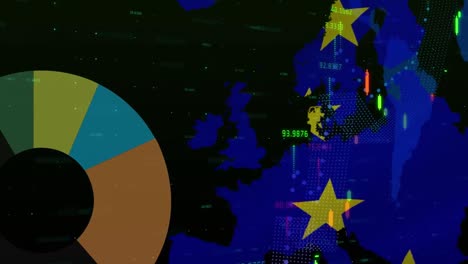 Animation-of-europe-and-eu-flag-over-data-processing