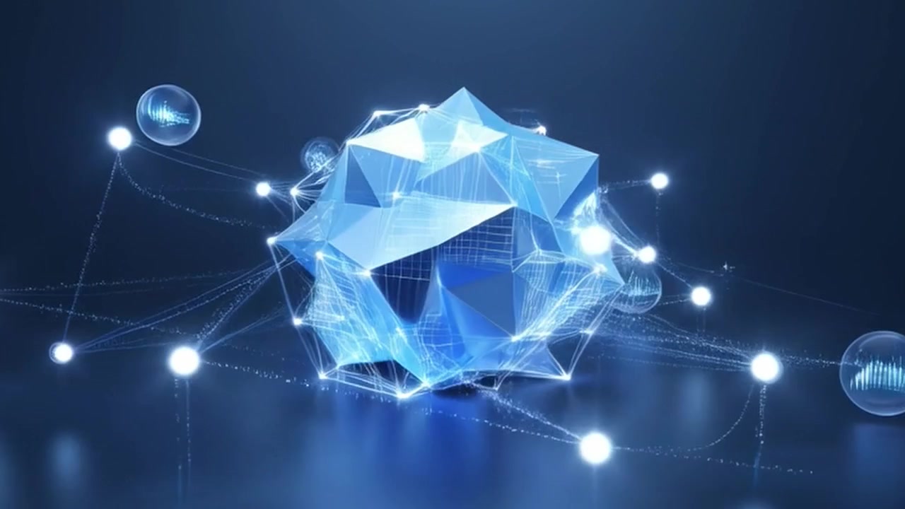 Abstrakt geometrisk form, der forbinder til digitale datanoder