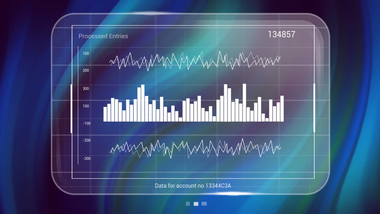 어두운 배경에서 통계와 디지털 데이터 처리의 애니메이션